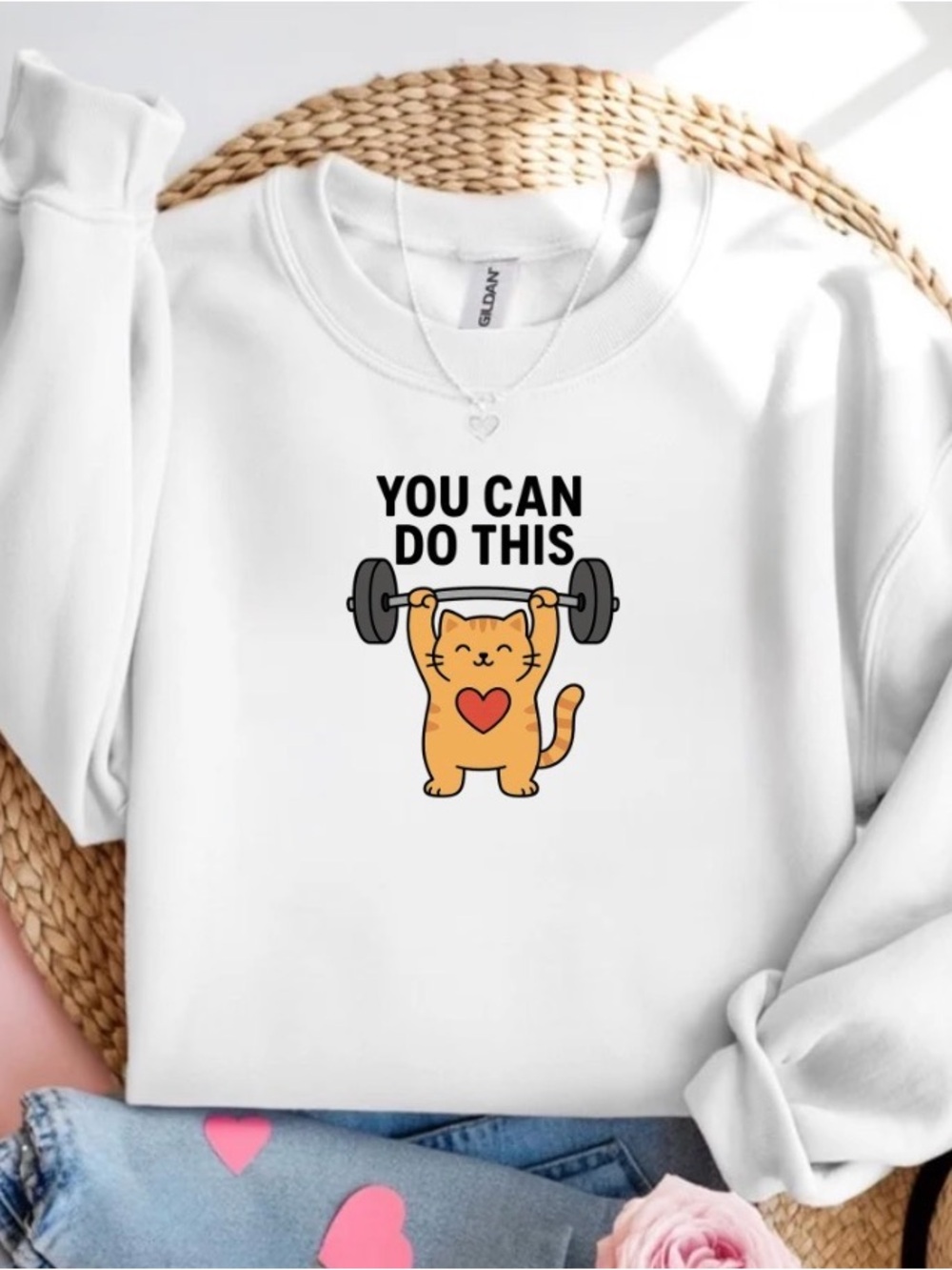 You Can Do This Cat Sweatshirt Funny Gym Orange Cat Crewneck